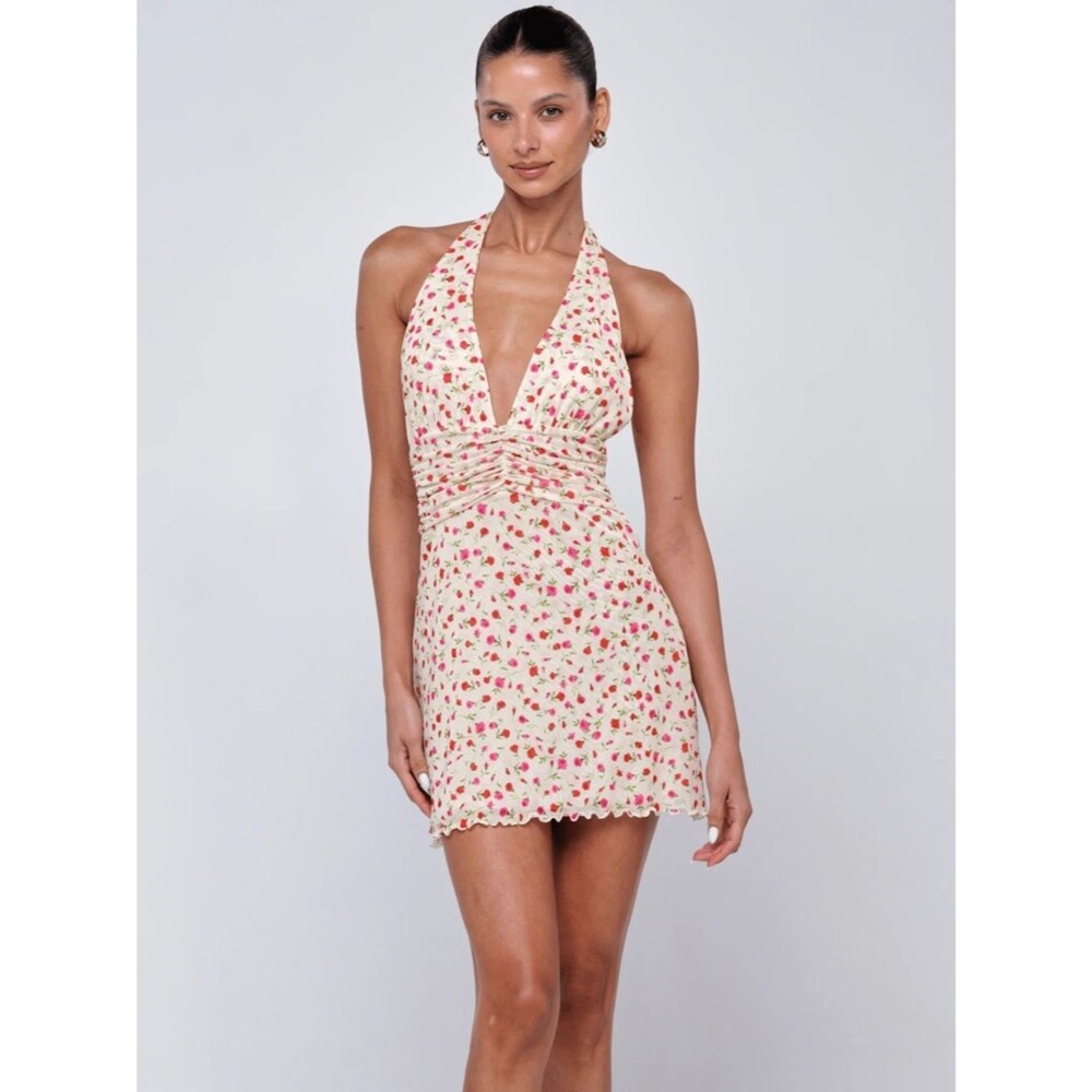 Hello Molly Floral Fiesta Halter Mini Dress Print NEW